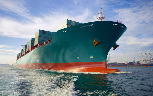 ship carrying cargo in transit