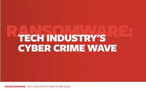 红色背景的文字，勒索软件:科技行业的网络犯罪浪潮